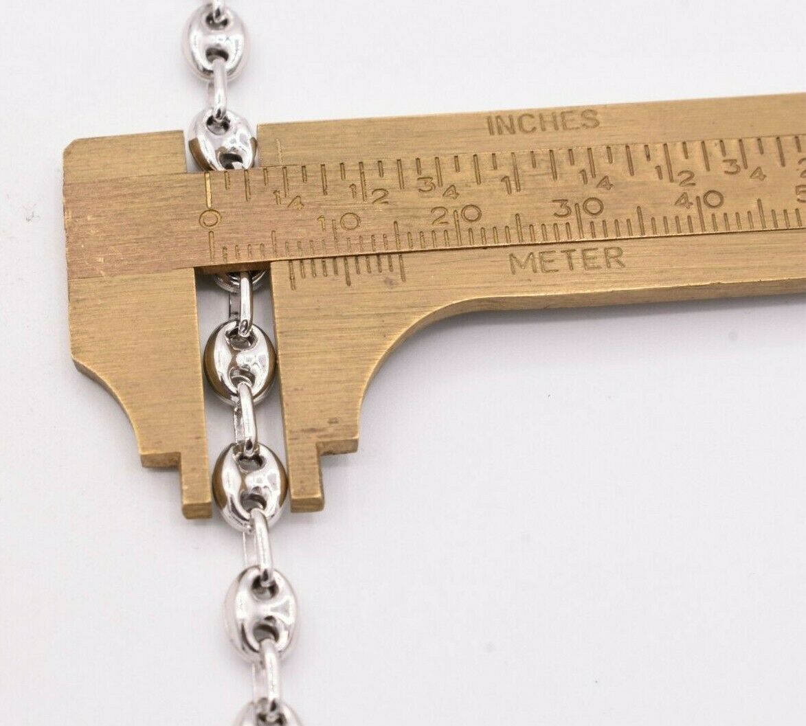 6mm Puffed Gucci Anchor Mariner Chain Necklace Real 14K White Gold-Plated Silver