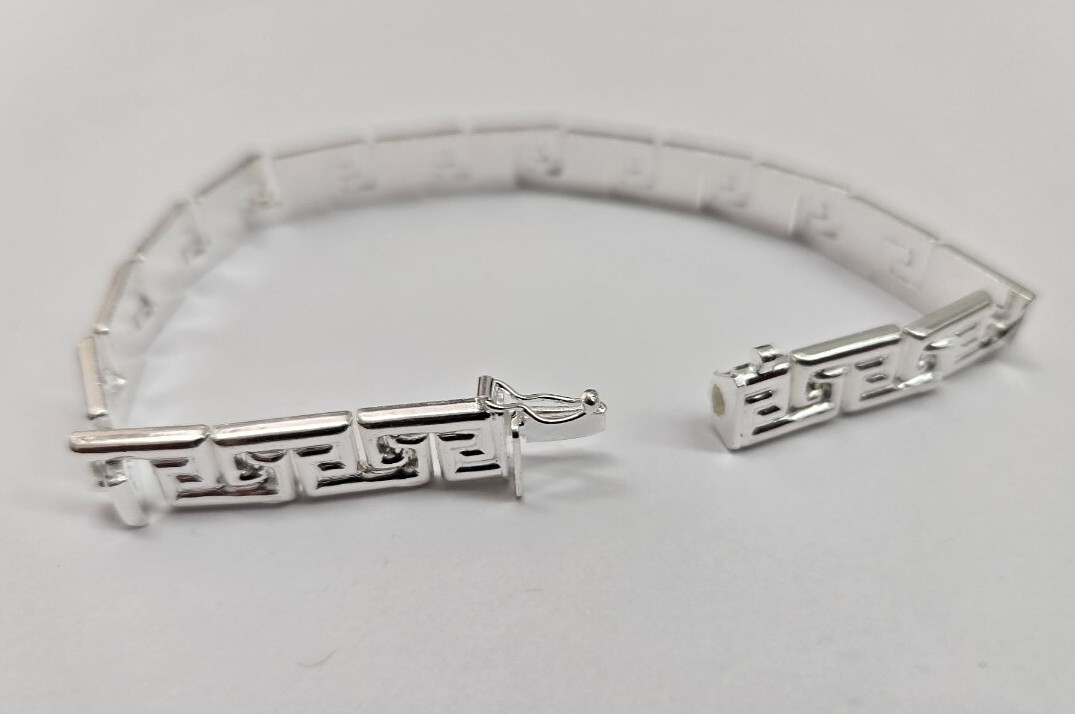 925 Sterling Silver Stampato Greek Key Link Necklace Bracelet Italy 8mm 7″-18″