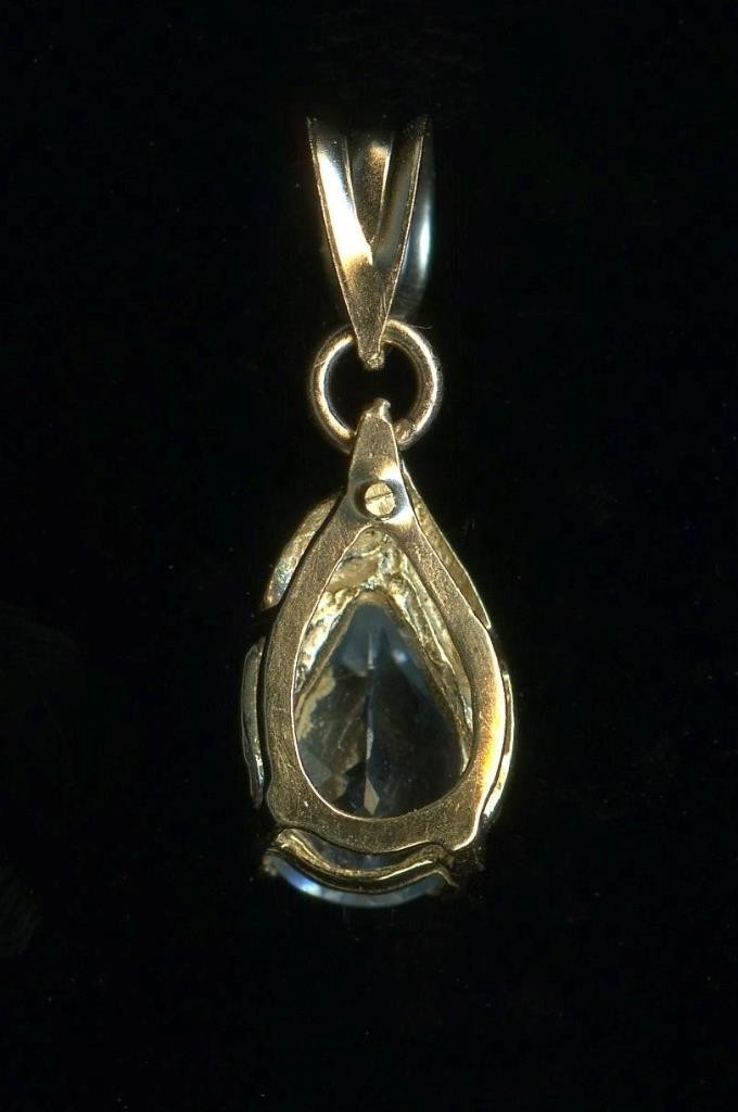 10K Fine Solid Yellow Gold 8mm Pear Blue Topaz Gemstone Solitaire Pendant *HN