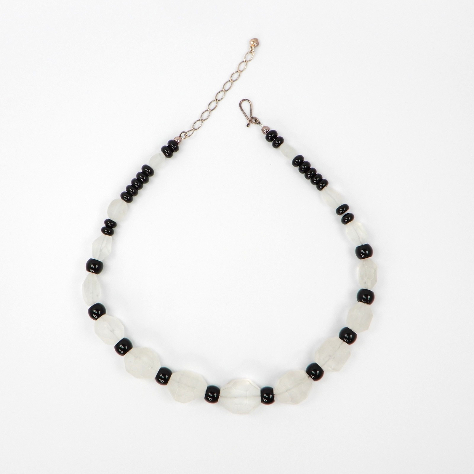 Jay King Onyx Rock Crystal Stone Sterling Silver 925 Bead Necklace Southwestern