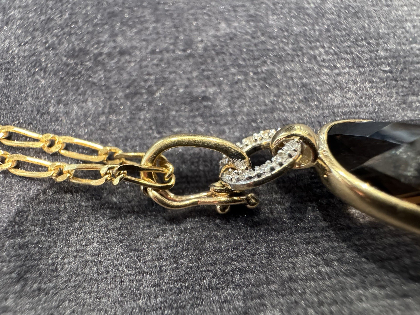 9ct Yellow Gold 70cm Chain with 9ct Yellow Gold Smokey Quartz & Diamond Necklace