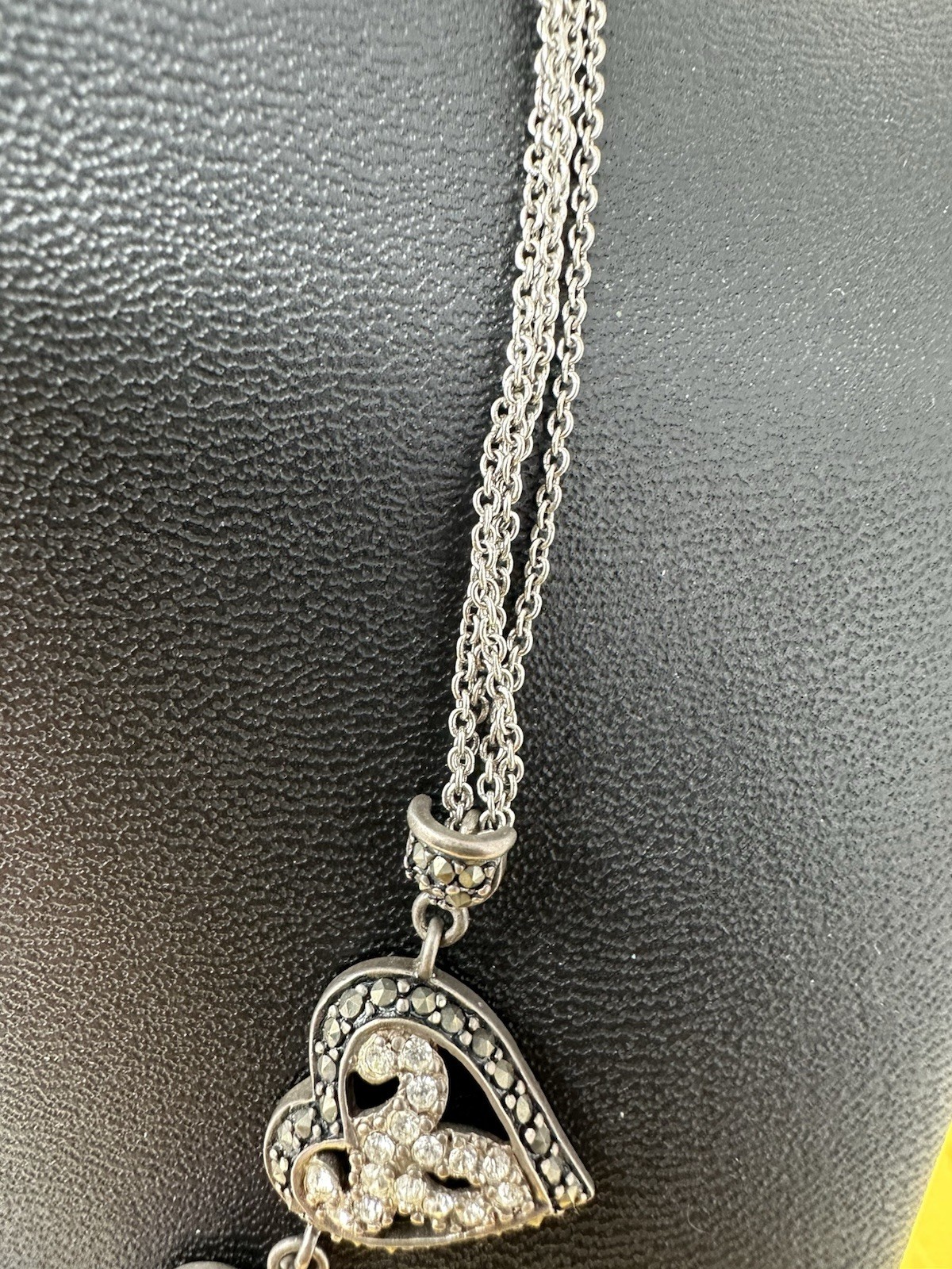 Sterling Silver Ross Simons 5 Heart Pendant Marcasite CZ Choker Necklace 18g 15”