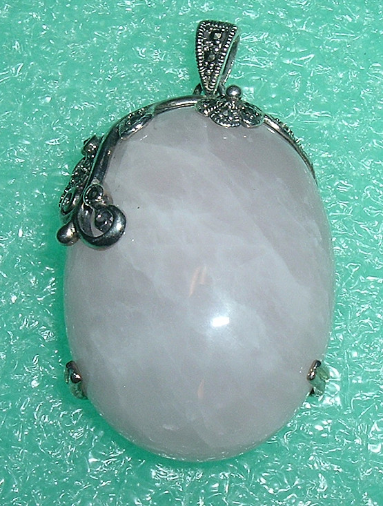 LARGE Vintage Rose QUARTZ & STERLING n MARCASITE Flowers PENDANT DROP *Fine