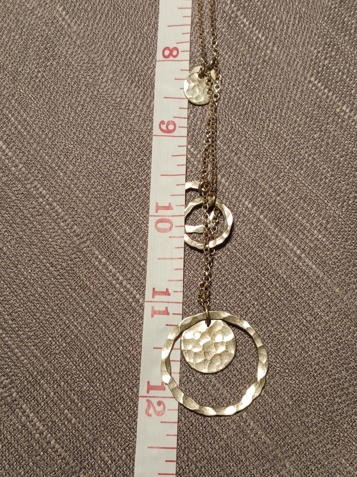 Sterling Silver Hammered Circle Charm Statement Necklace ~22in