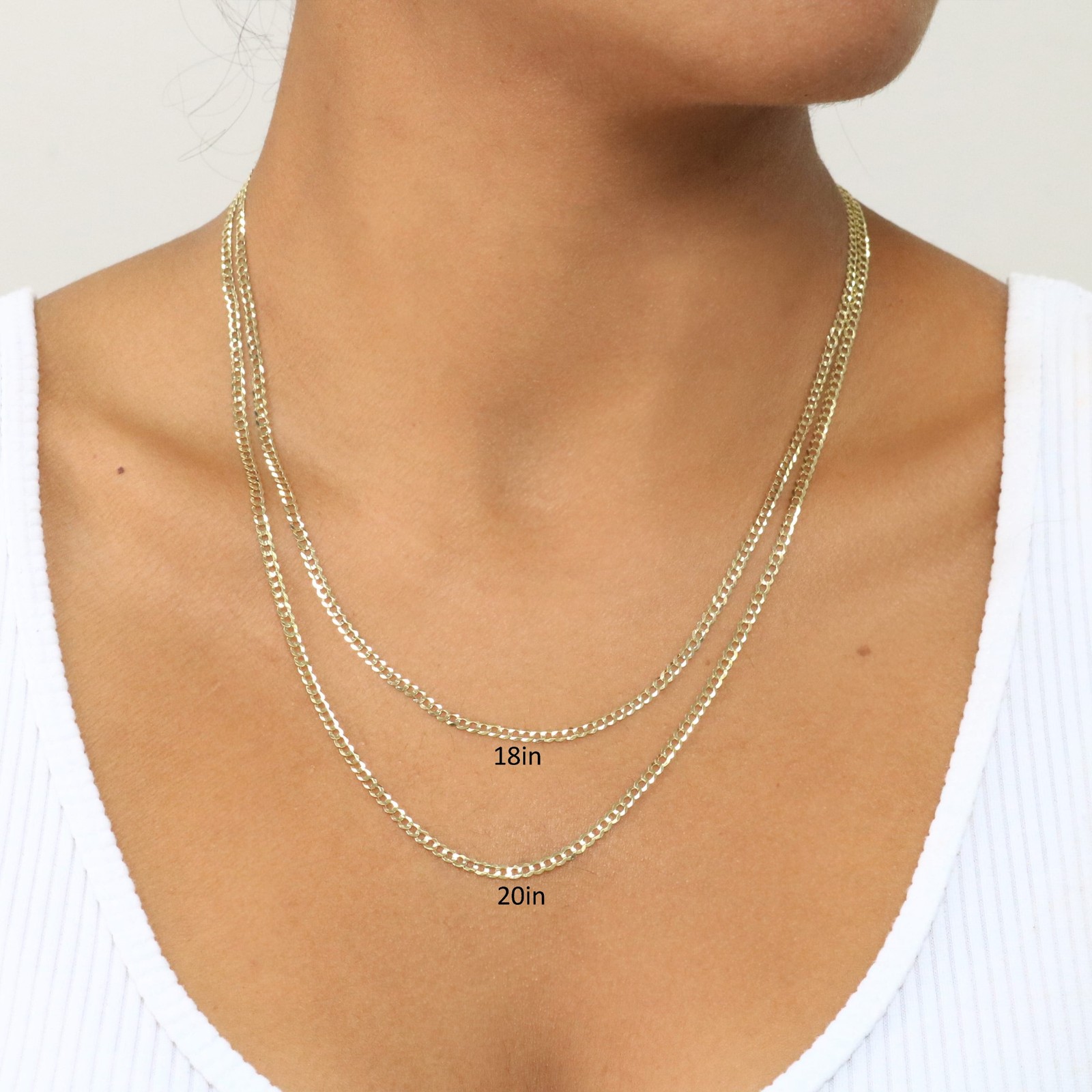 14K Yellow Gold 2.5mm Solid Curb Cuban Chain Link Mens Womens Necklace 22″