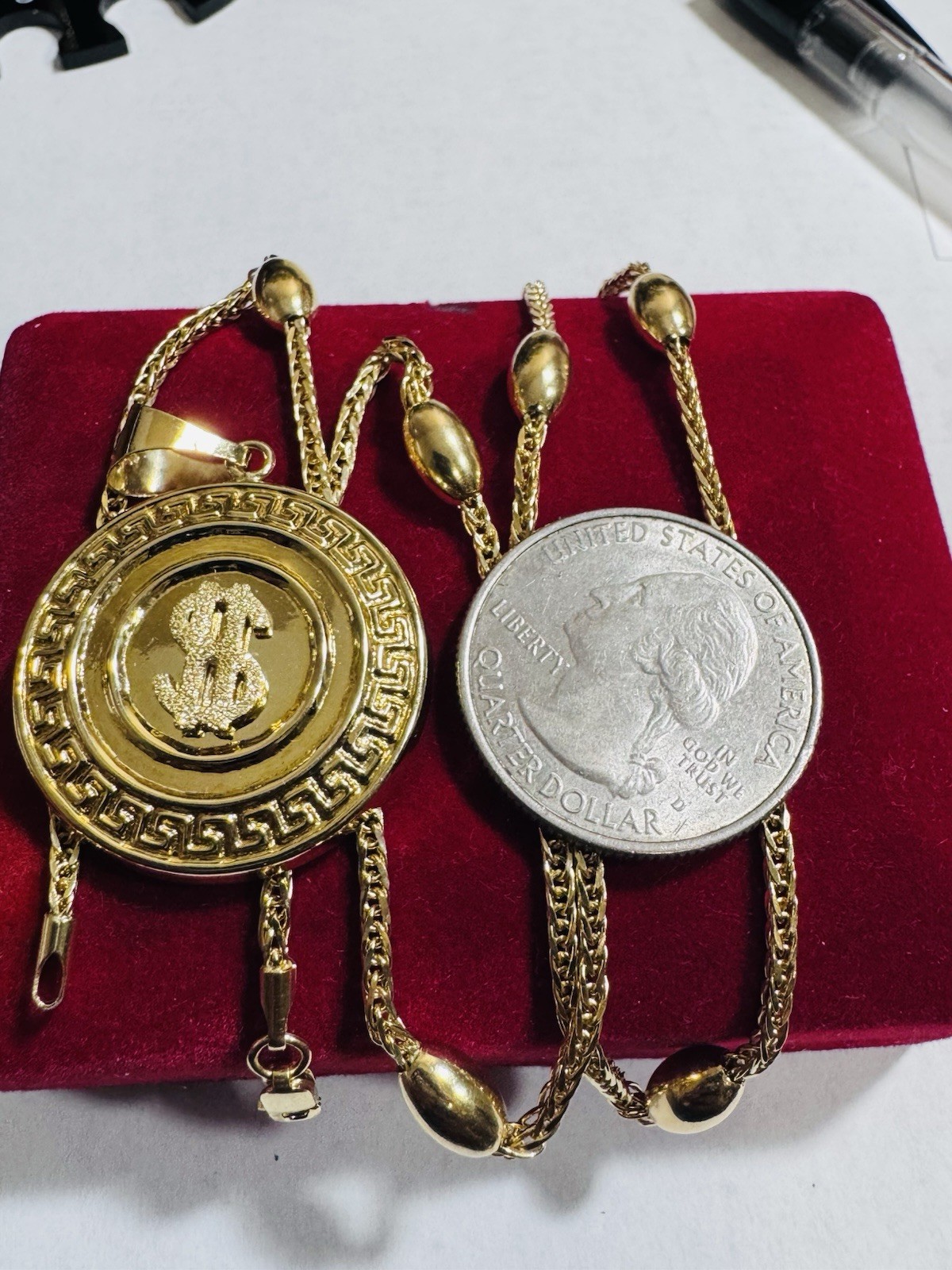 18K 750 Gold Oval Chain Dollar $ SET Necklace 17.6”/18” Long 9.6g 2.2mm WOMENS