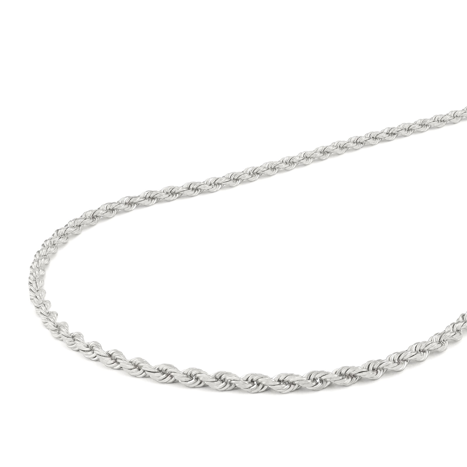 10K White Gold 2mm Diamond Cut Rope Chain Link Necklace Mens Womens 22″