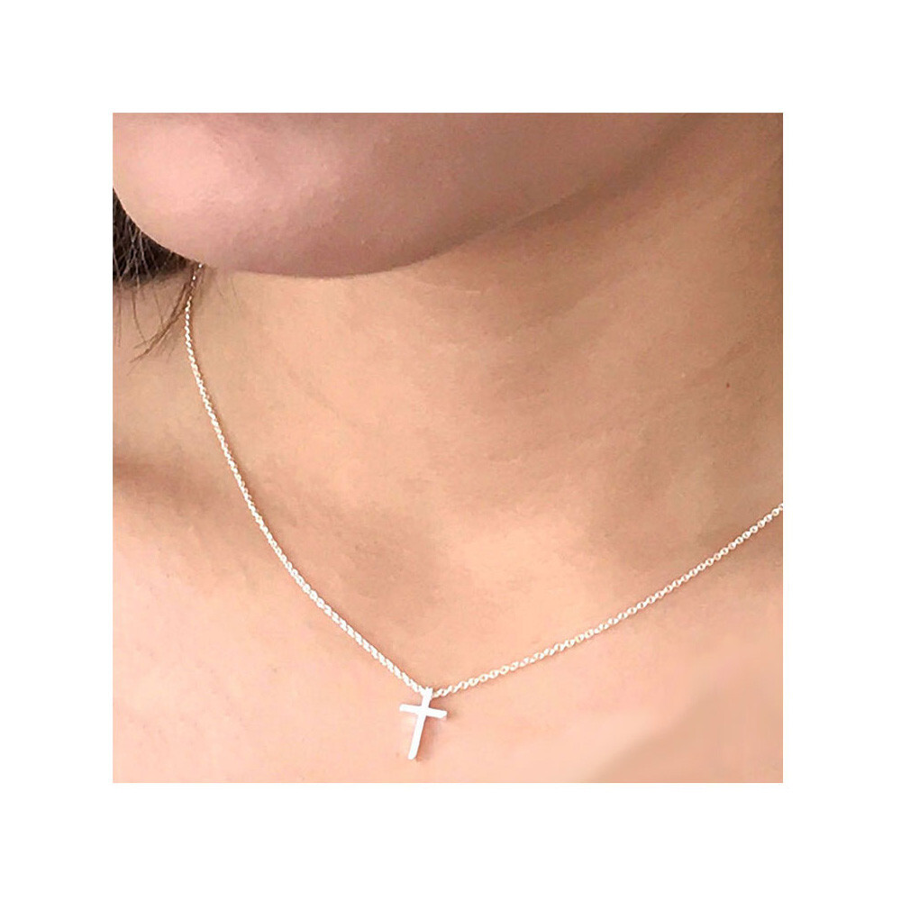 Real Solid 925 Sterling Silver Minimalist Tiny Cross Necklace, Mens Necklace
