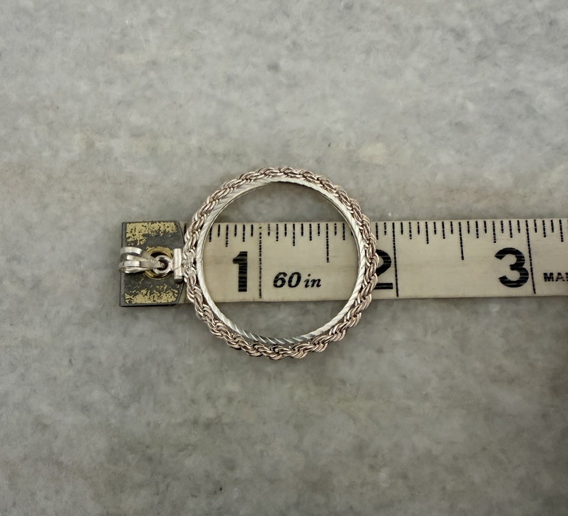 Large Sterling Silver 925 Coin Holder Bezel Pendant Rope Frame New
