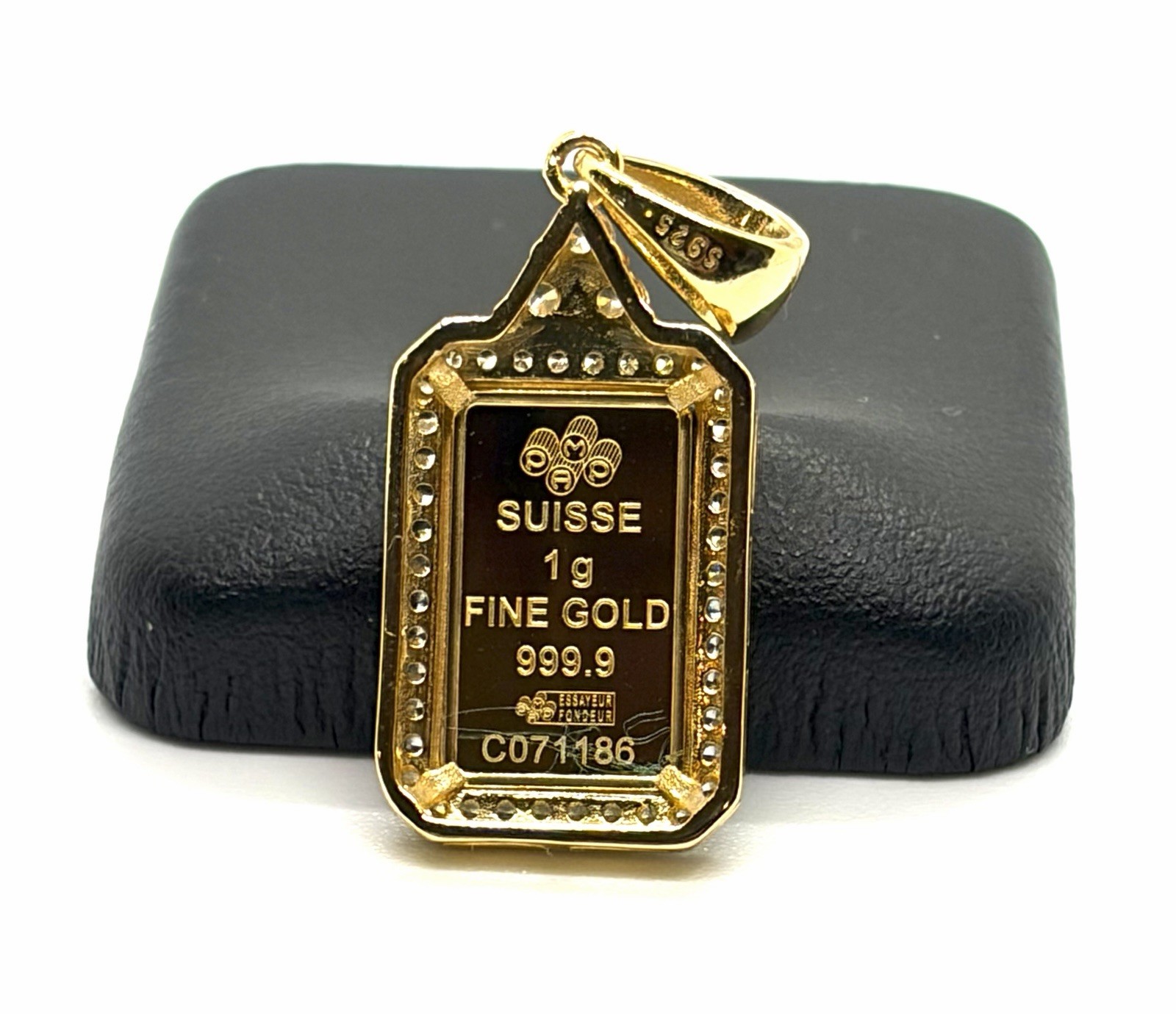 PAMP Suisse 24K Pure Gold 1g Rose Ingot Pendant Top Silver 925 Frame Zirconia⁠