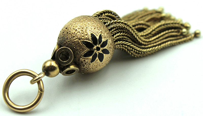 Antique Yellow Gold Victorian 12K & 10K Enameled Tassel Pendant 11.2 Grams 2.25″