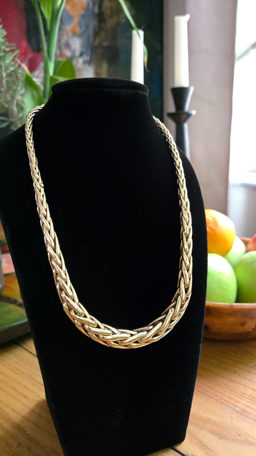 Italian 14K Gold Graduated Foxtail Wheat Spiga Link Necklace 25.4g 17″ 585