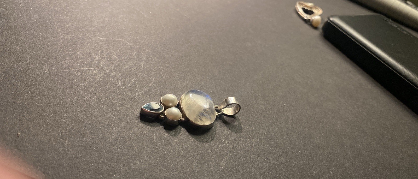 Moonstone, Aqumarine & Cultured Pearl Pendant 925 Silver 4cms Long 7 Grams