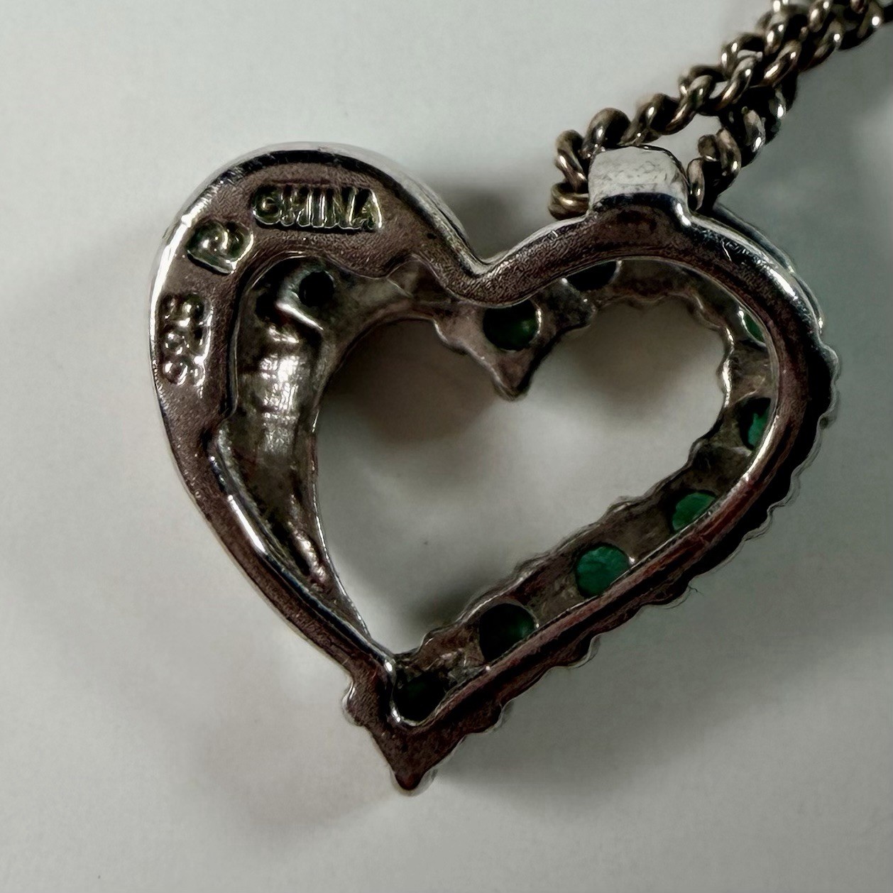 James Avery 925 Silver Chain W/ Unbranded Emerald Accent Heart Pendant Necklace