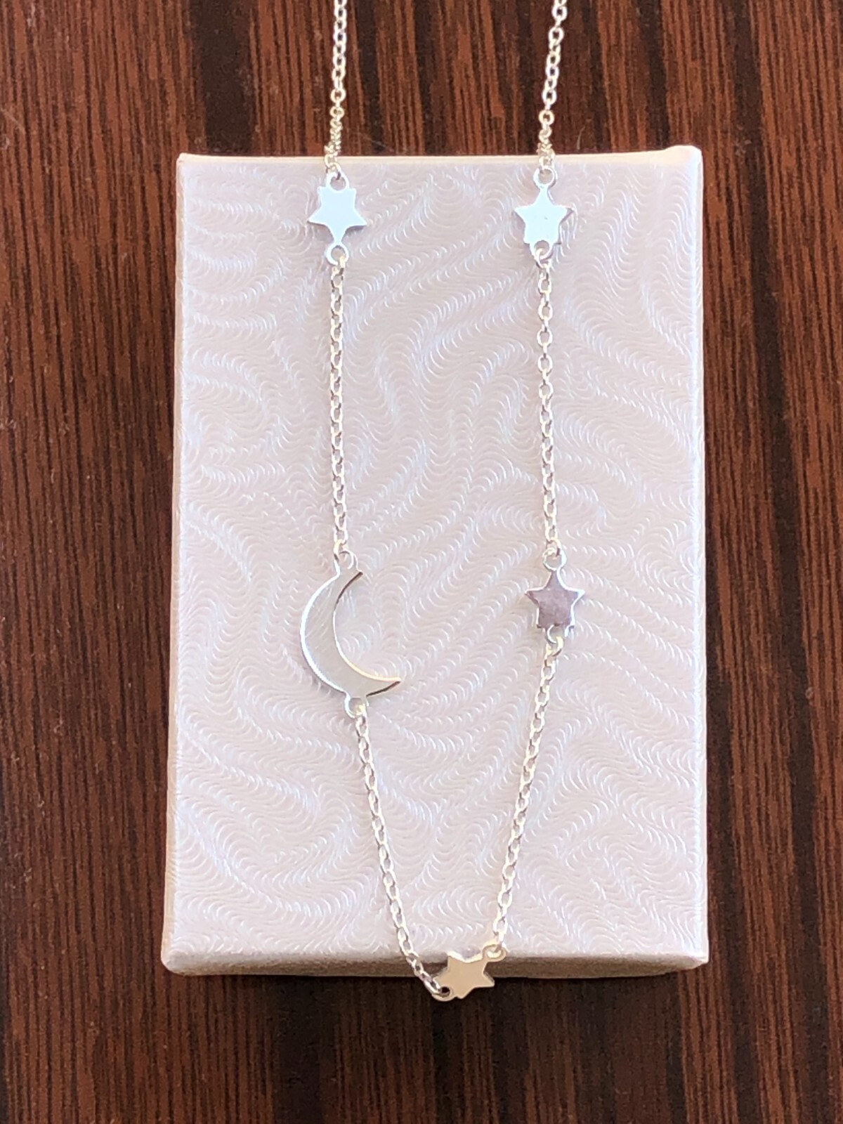 925 Sterling Silver Star Crescent Moon Station Choker Necklace Tiny 4/10mm 15.5″