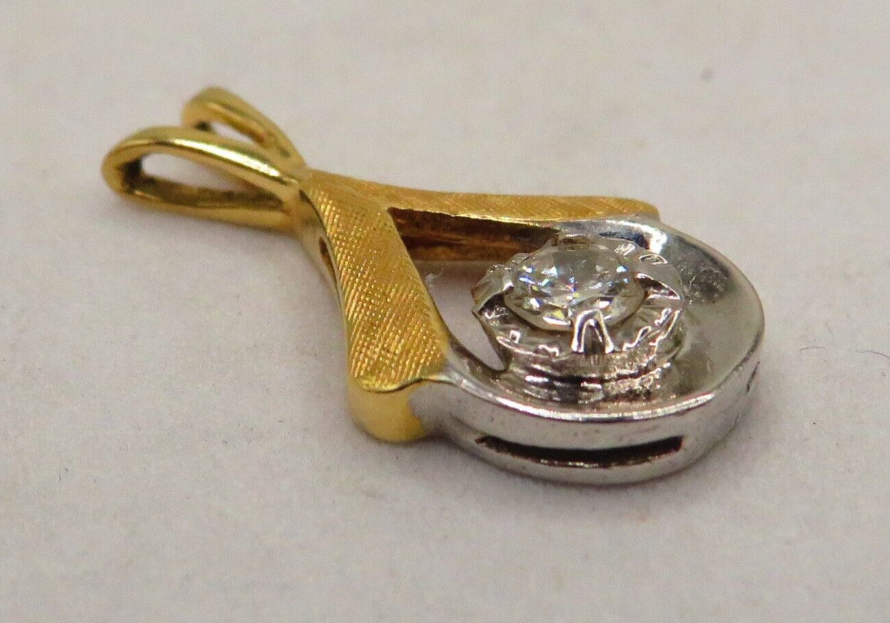 LOVELY 14K YELLOW & WHITE GOLD PENDANT ¾” LONG w 1 RBC DIAMOND*