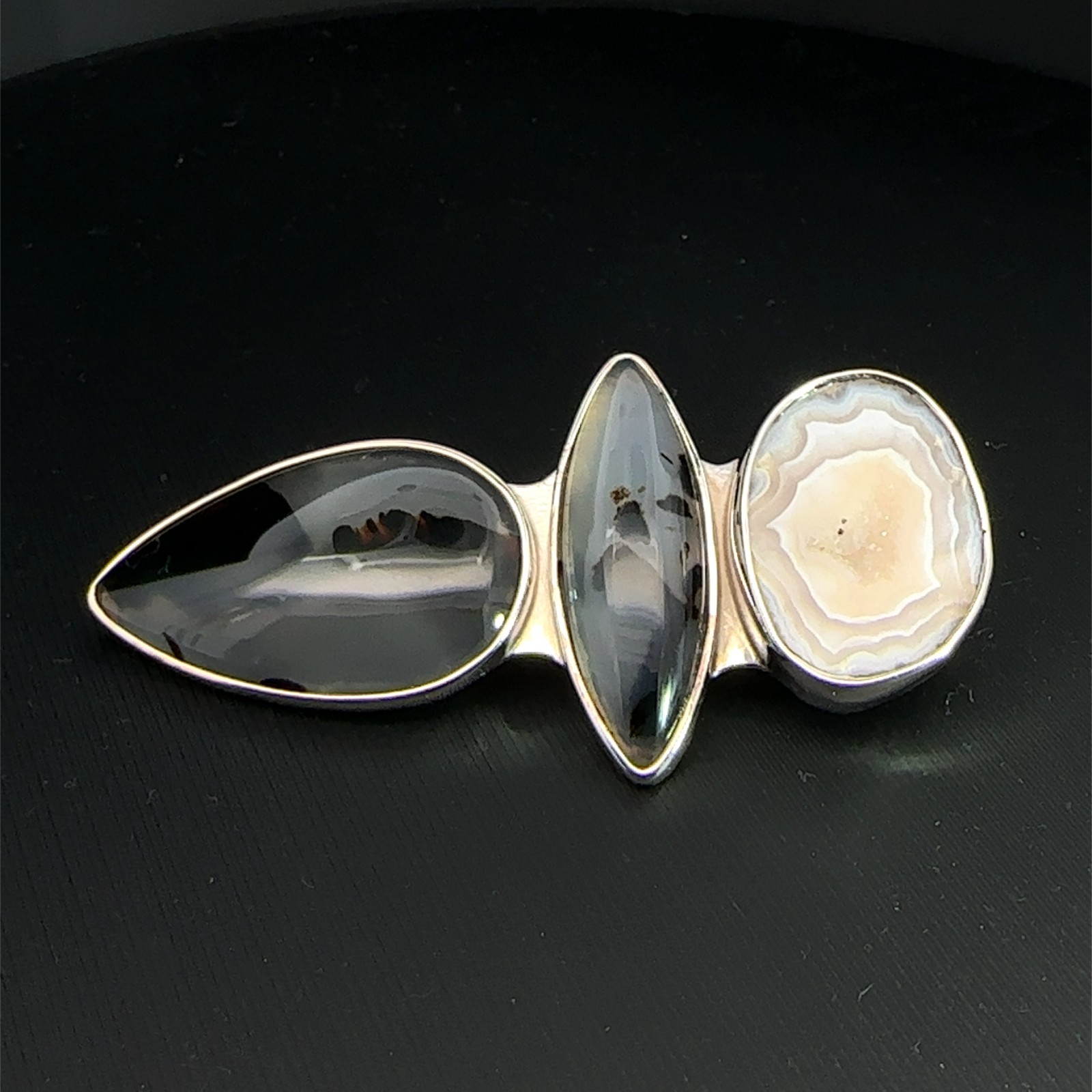 Sterling Silver Agate Druzy And Moss Agate Pendant (1 1/4 x 2 3/8 Inch) STARBORN