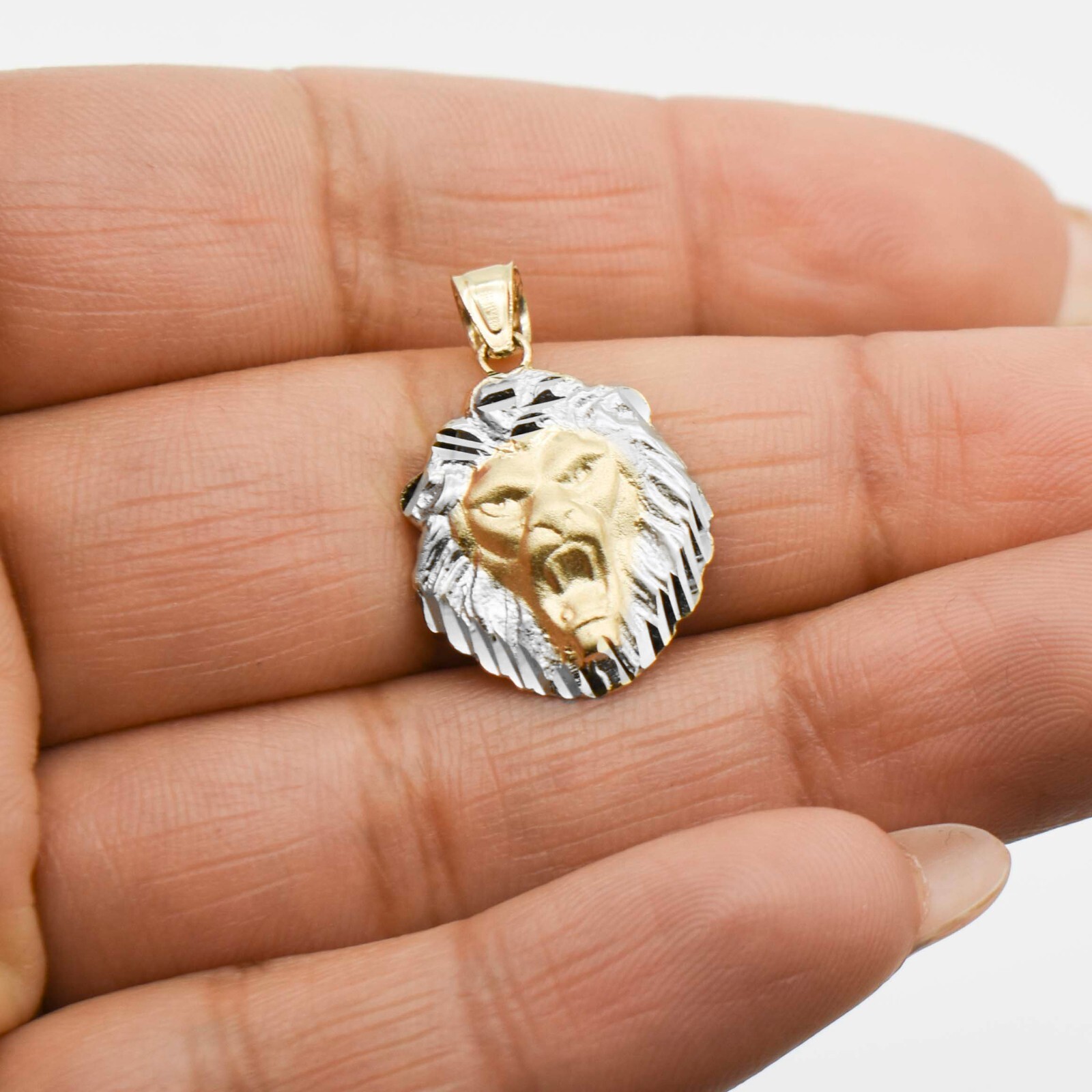 1″ Textured Lion Pendant 10K Solid Satin Yellow White Gold