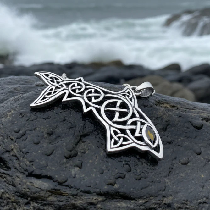 Celtic Shark Necklace in Sterling Silver 925 Large Nautical Beach Pendant