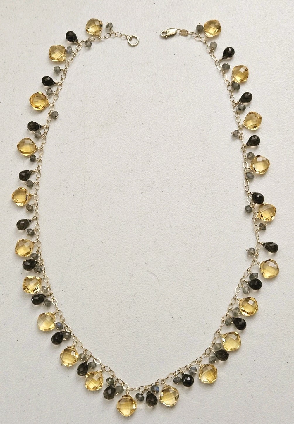 Jewelmak 14K Gold Citrine Smoky Quartz Moonstone Dangle Briolette Necklace 17″