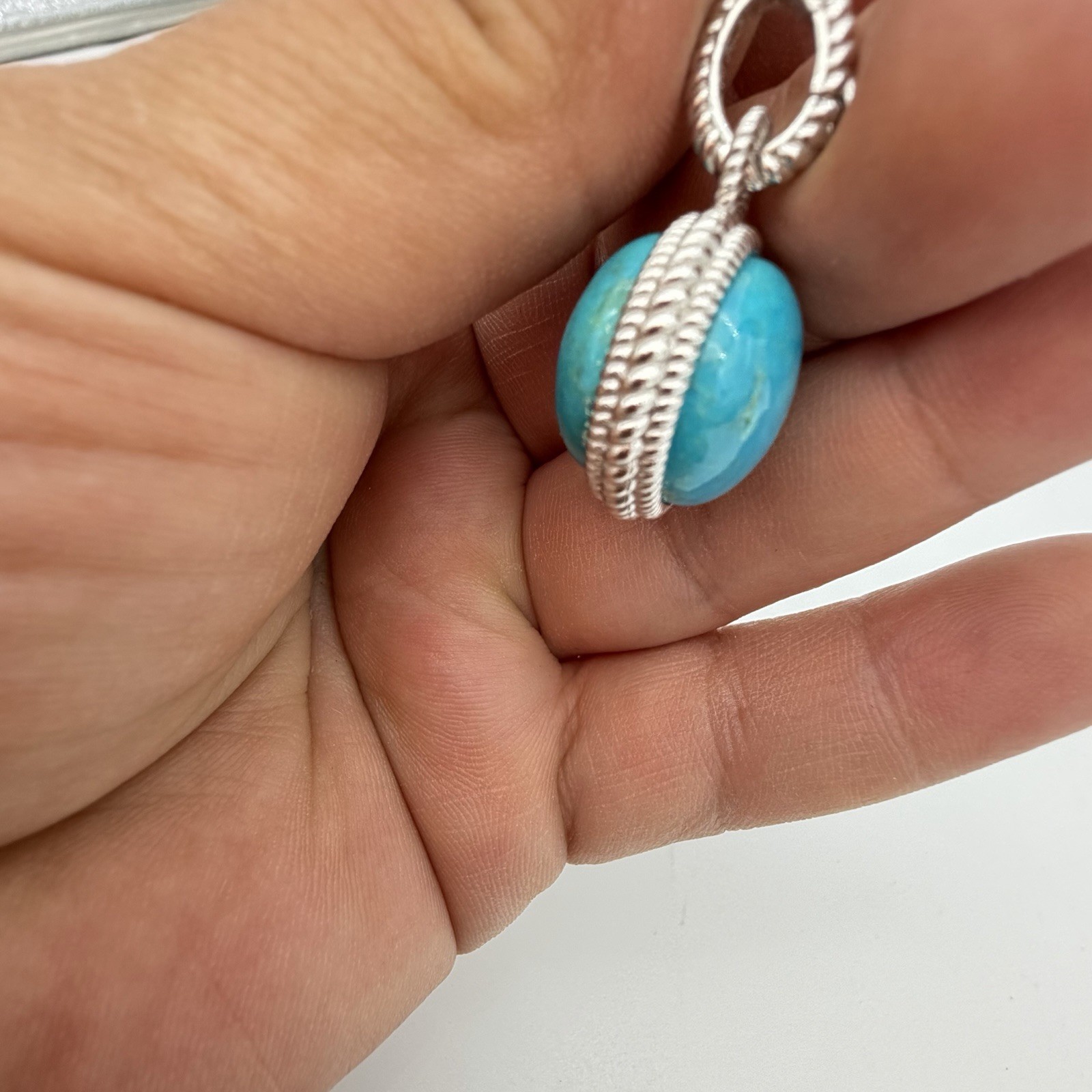 Judith Ripka Turquoise Blue ball sterling enhancer pendant or charm Heavy Chunky