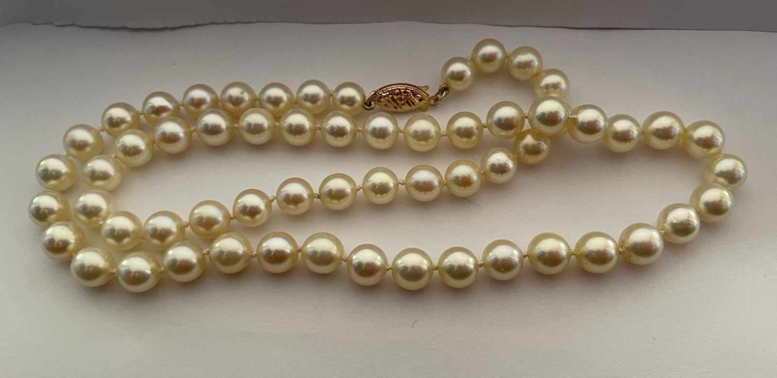 6.5-7mm Akoya Pearl Necklace – 14k Clasp -18.25” Princess Length Strand Restrung
