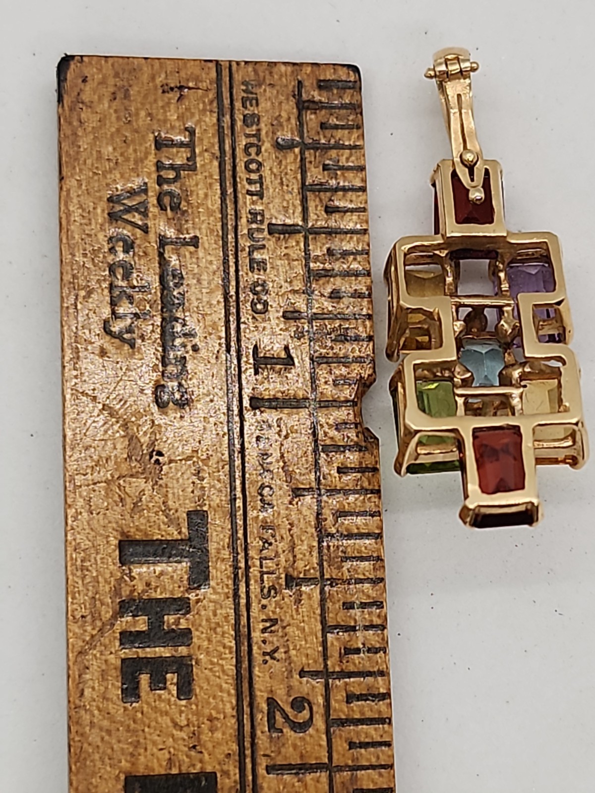 14 K Gold & Multi-Colored Gemstone Signed Pendant/Enhancer