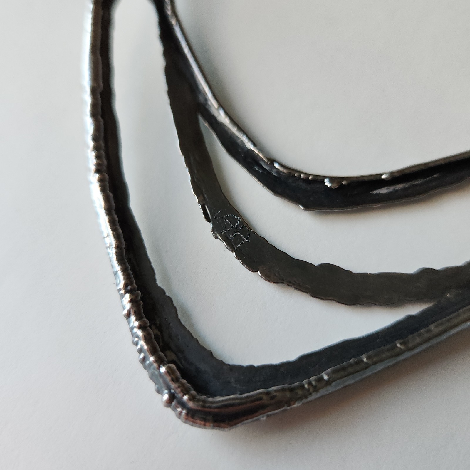 Artisan Hammered Oxidized Silver Necklace by AJ | Layered Abstract Modernist