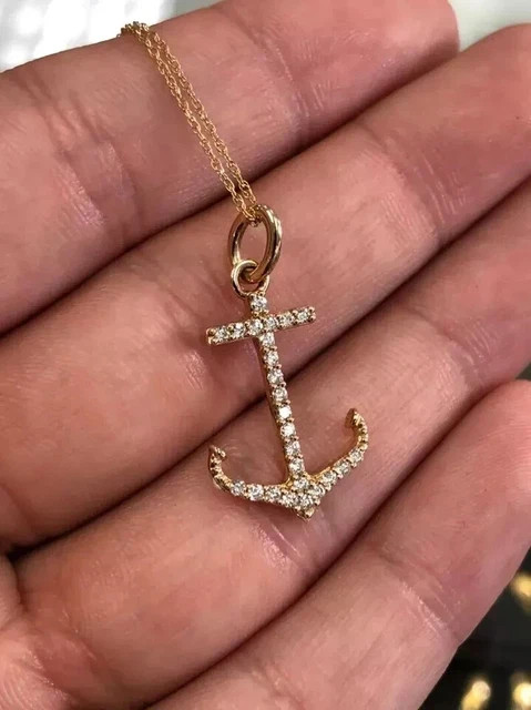 Round Cut 1.50Ct Lab Grown Diamond Anchor Women Pendant 14k Yellow Gold Plated