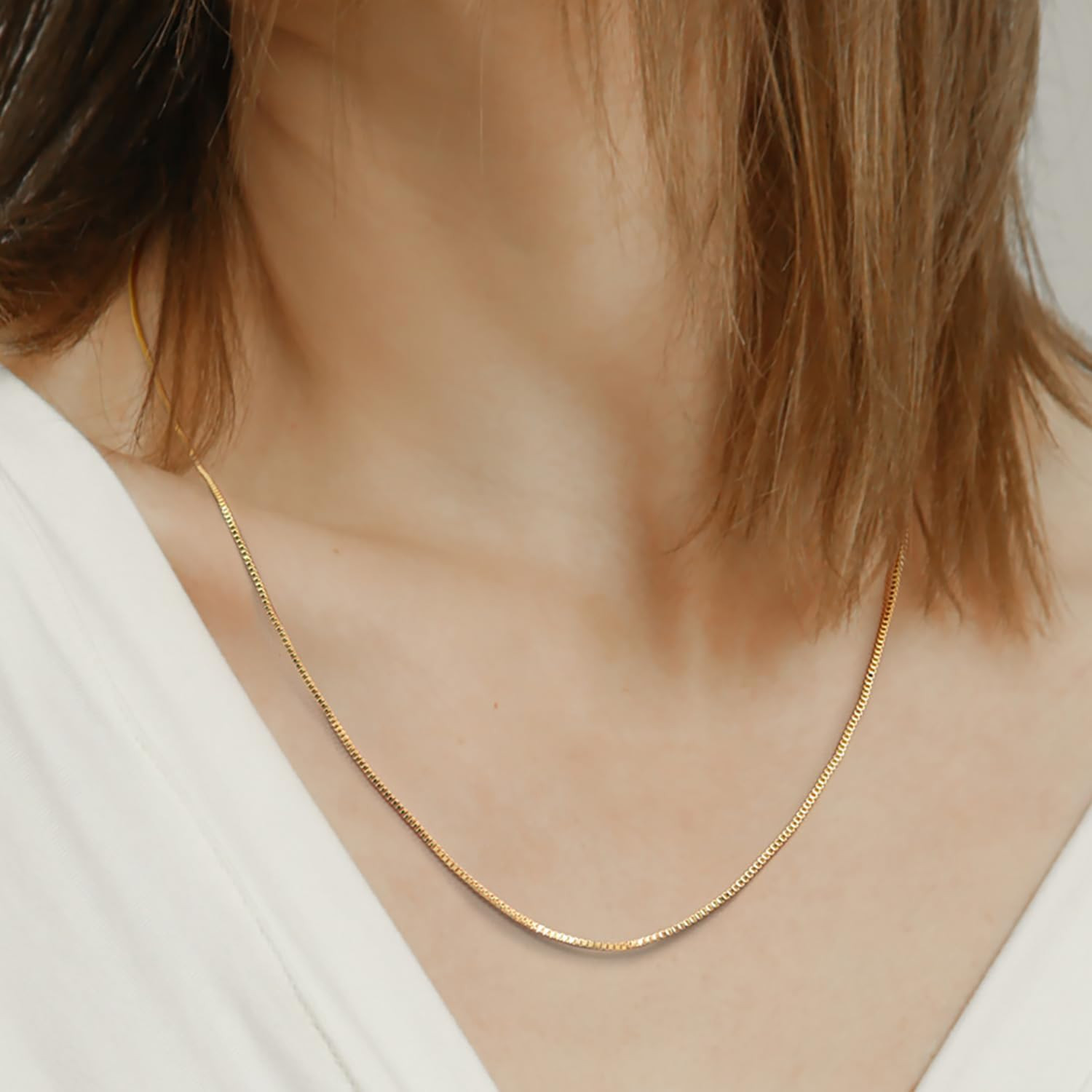 14K Gold Necklace for Women Gold Chain for Men 1mm Wide Thin Box Chain Thin N…