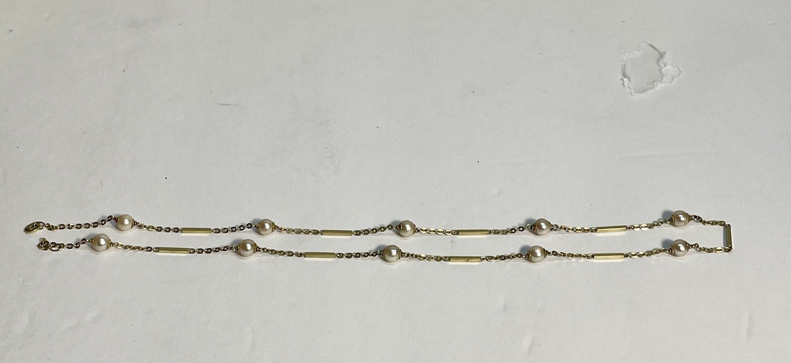 Rice Pearl Necklace Station VTG 14K Yellow Gold Designer Italy 2.25g 24″ RARE