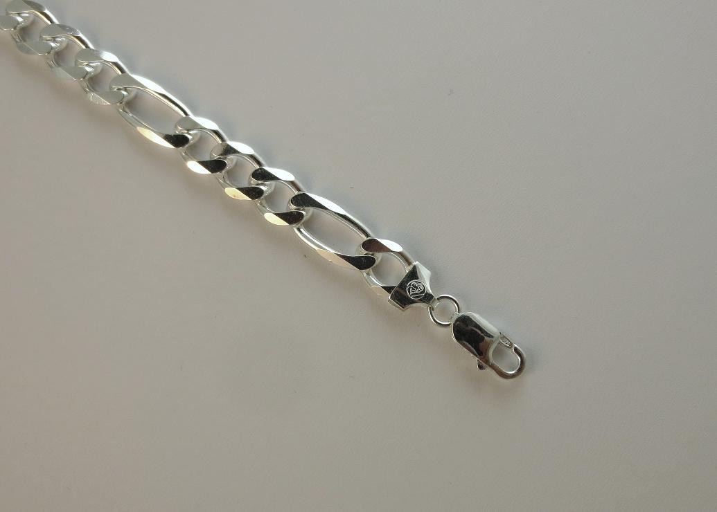 18,20,22,24,30 inches, 9mm Figaro Chain. 925 Italian Sterling Silver. 250 Gaguge