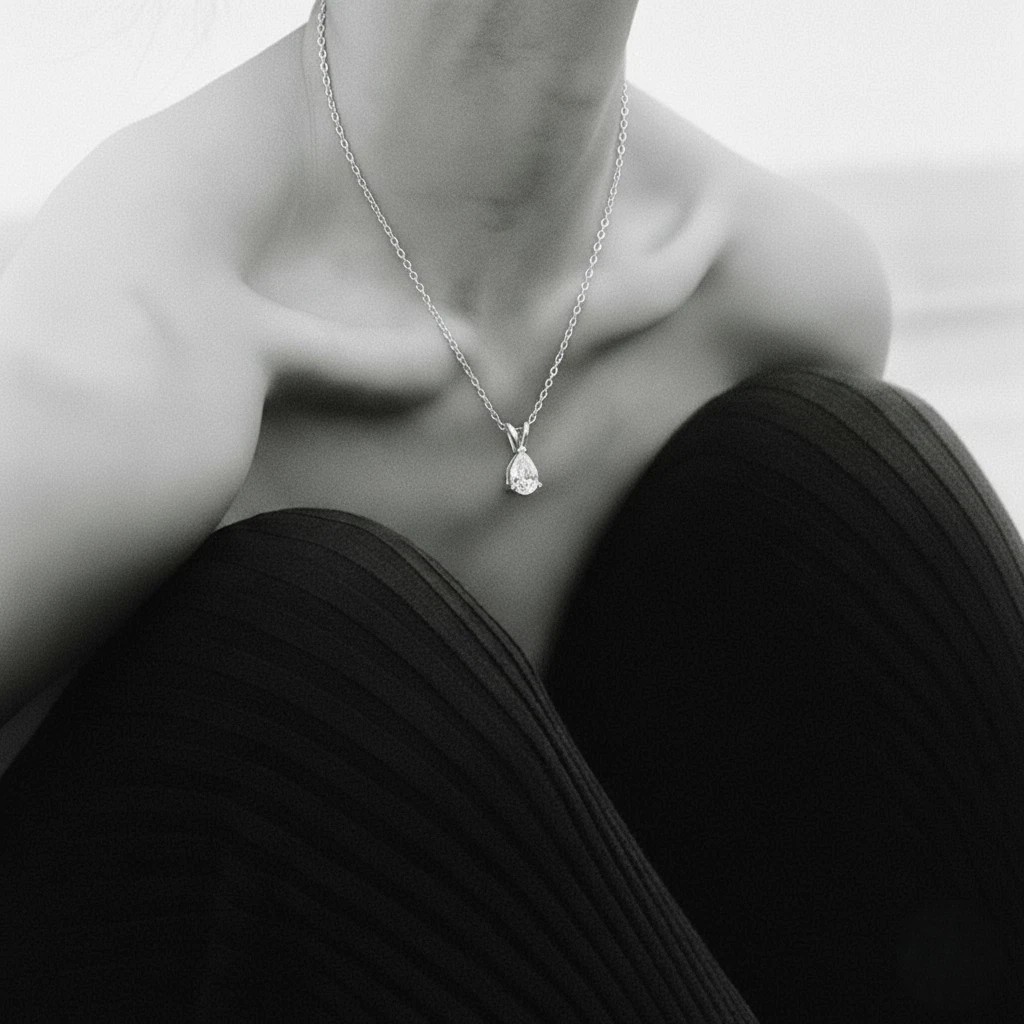 5.00Ct Pear Cut Lab Created Diamond 14k White Gold Plated 925 Solitaire Necklace