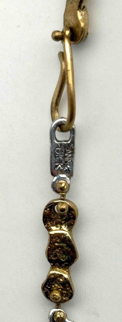 Vintage Anne Dick Sterling Silver Mixed Metal Brutalist Modernist Necklace 24″