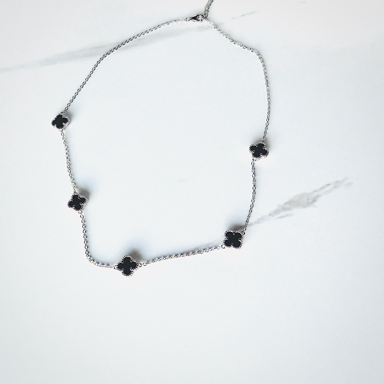Black Onyx Station Necklace REAL Sterling Silver Minimalist Fine Jewelry