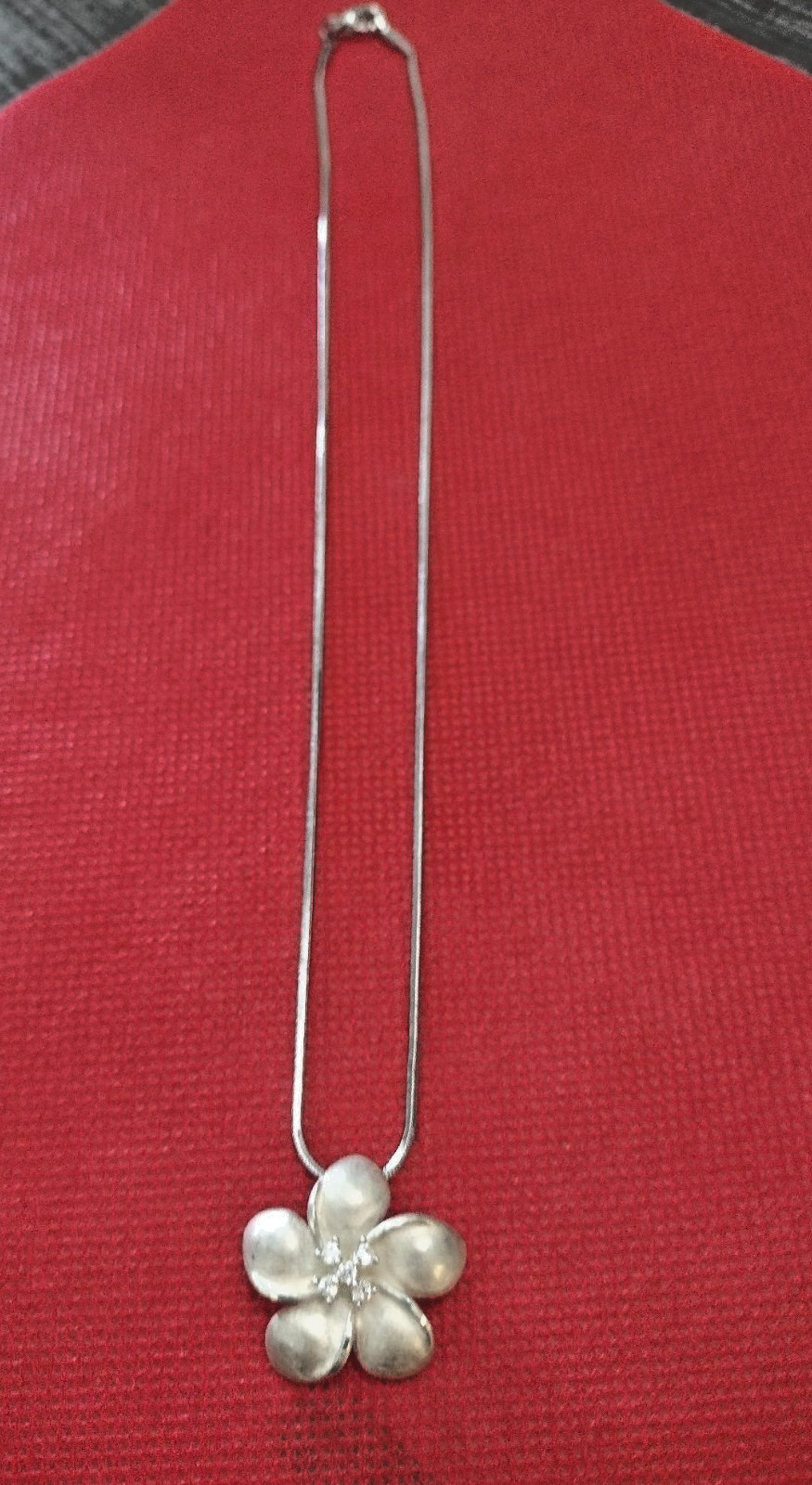 925 Sterling Plumeria pendant w crystals center satin finish 16inch chain