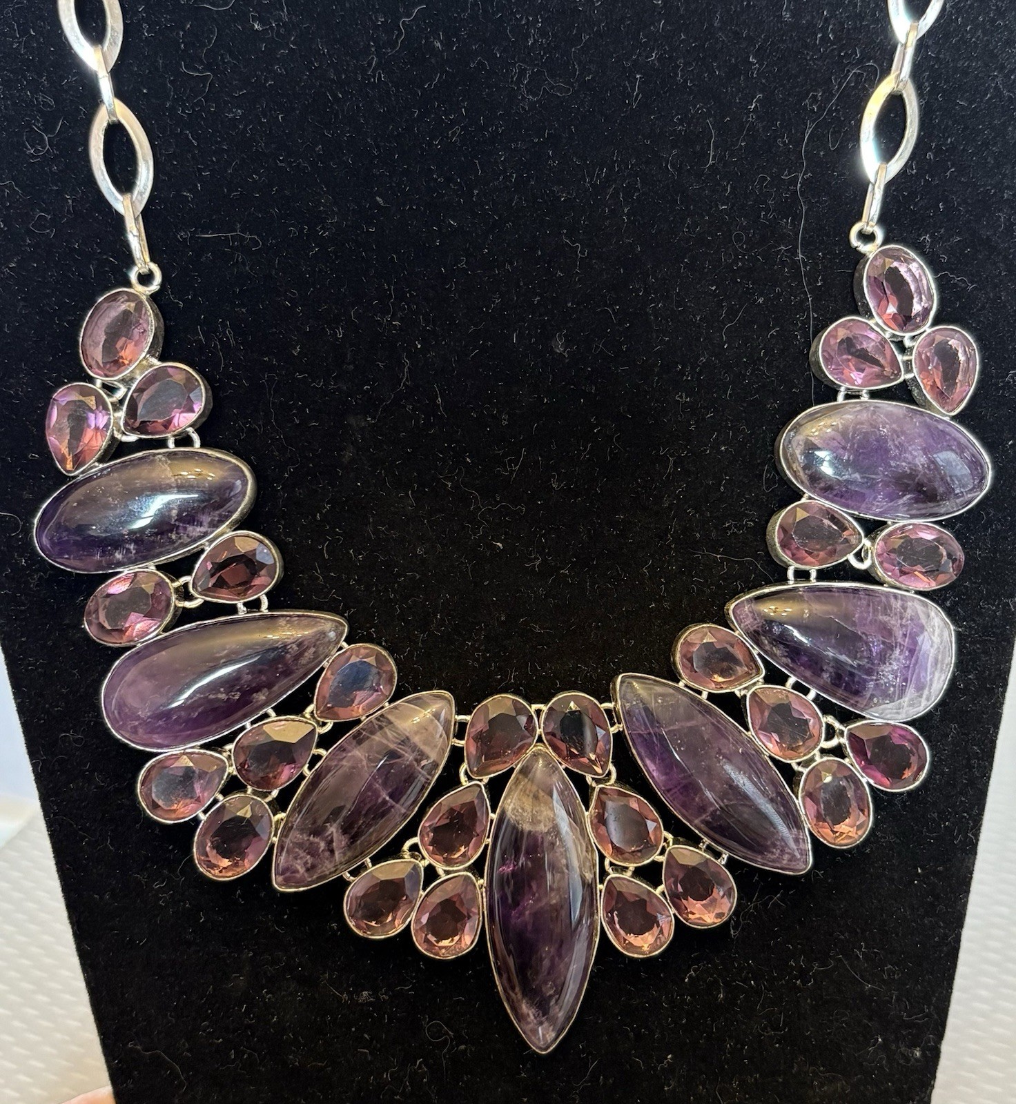 Natural Amethyst Statement Necklace 925 Sterling Silver 200ct Massive Bib Collar