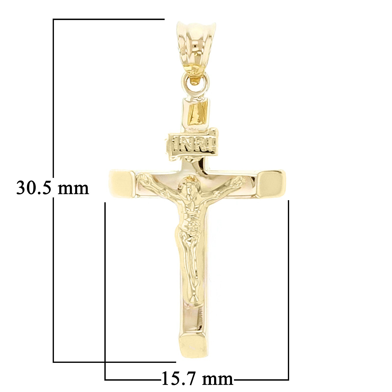 Italian 14k Yellow Gold Hollow INRI Crucifix Cross Charm Pendant 1.2″ 1 gram