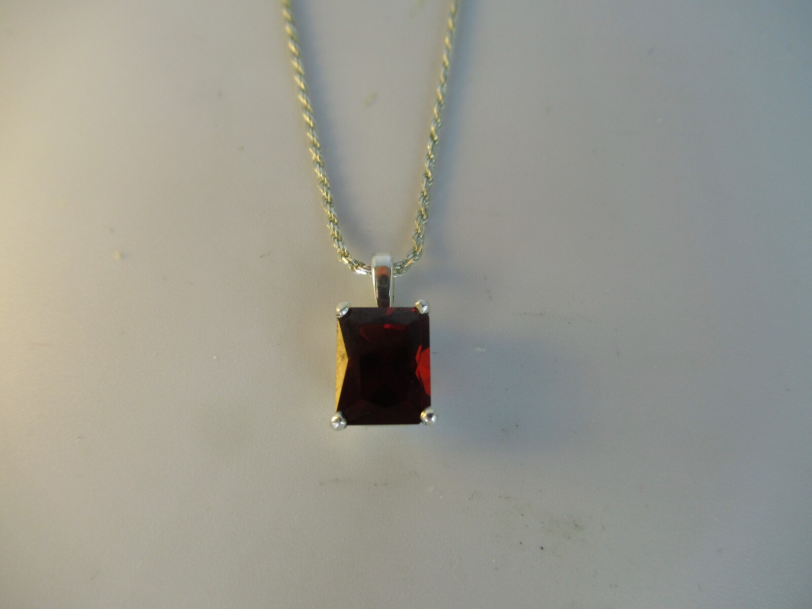 Sterling Sliver Emerald Cut Mozambique Garnet Pendant