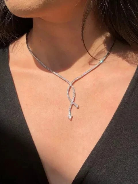 10Ct Round Cut Moissanite Diamond Women’s Tennis Necklace 14k White Gold Plated