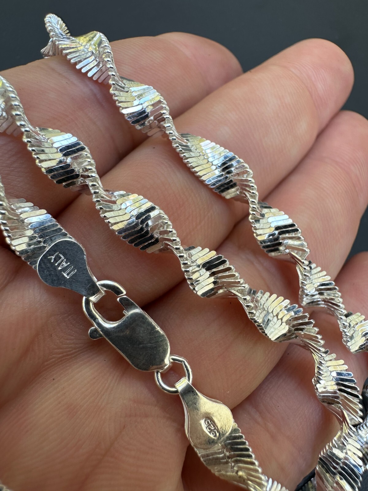 Real 925 Sterling Silver 6mm Loose Singapore Rope Chain Necklace Herringbone