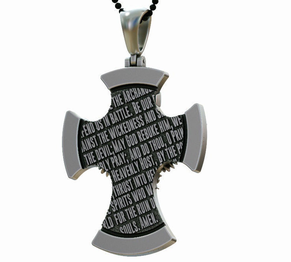 21g Big Cross Saint Michael the Archangel with Prayer Pendant 925 Sterling Silve