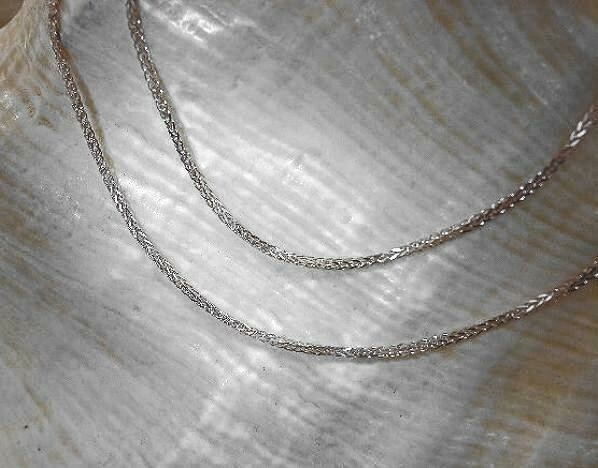 0.9MM SOLID 14K WHITE GOLD DIAMOND CUT SPIGA SQUARE WHEAT CHAIN NECKLACE 16-24″