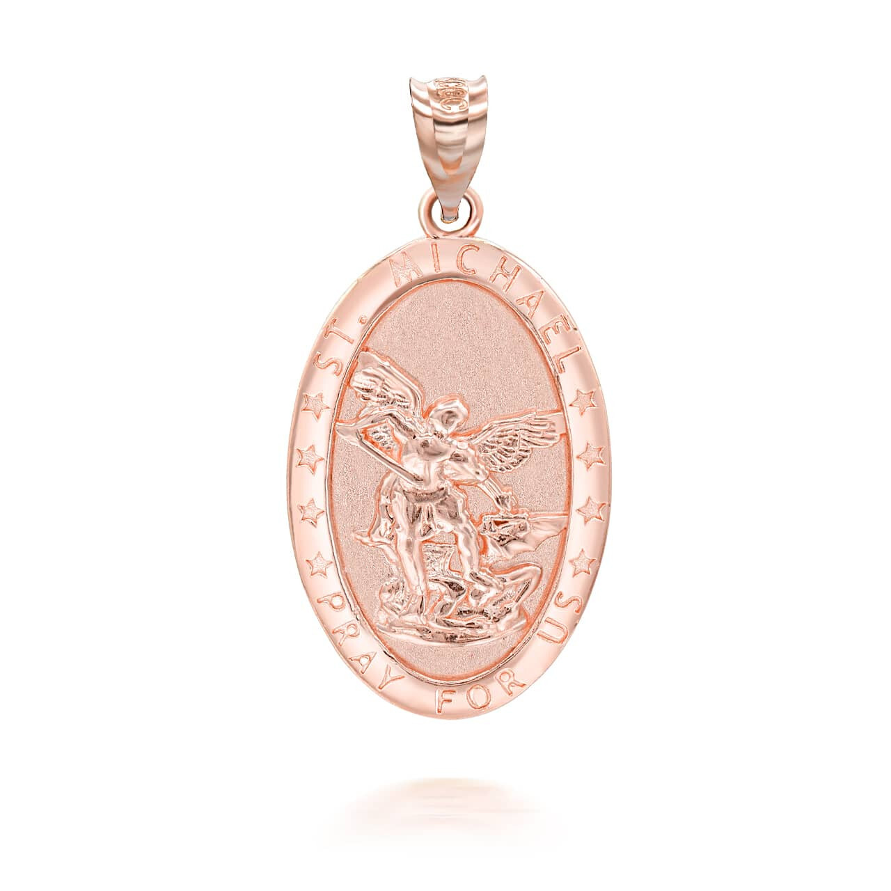 Gold Oval Saint Michael Pendant Necklace (Available in Yellow/Rose/White Gold)