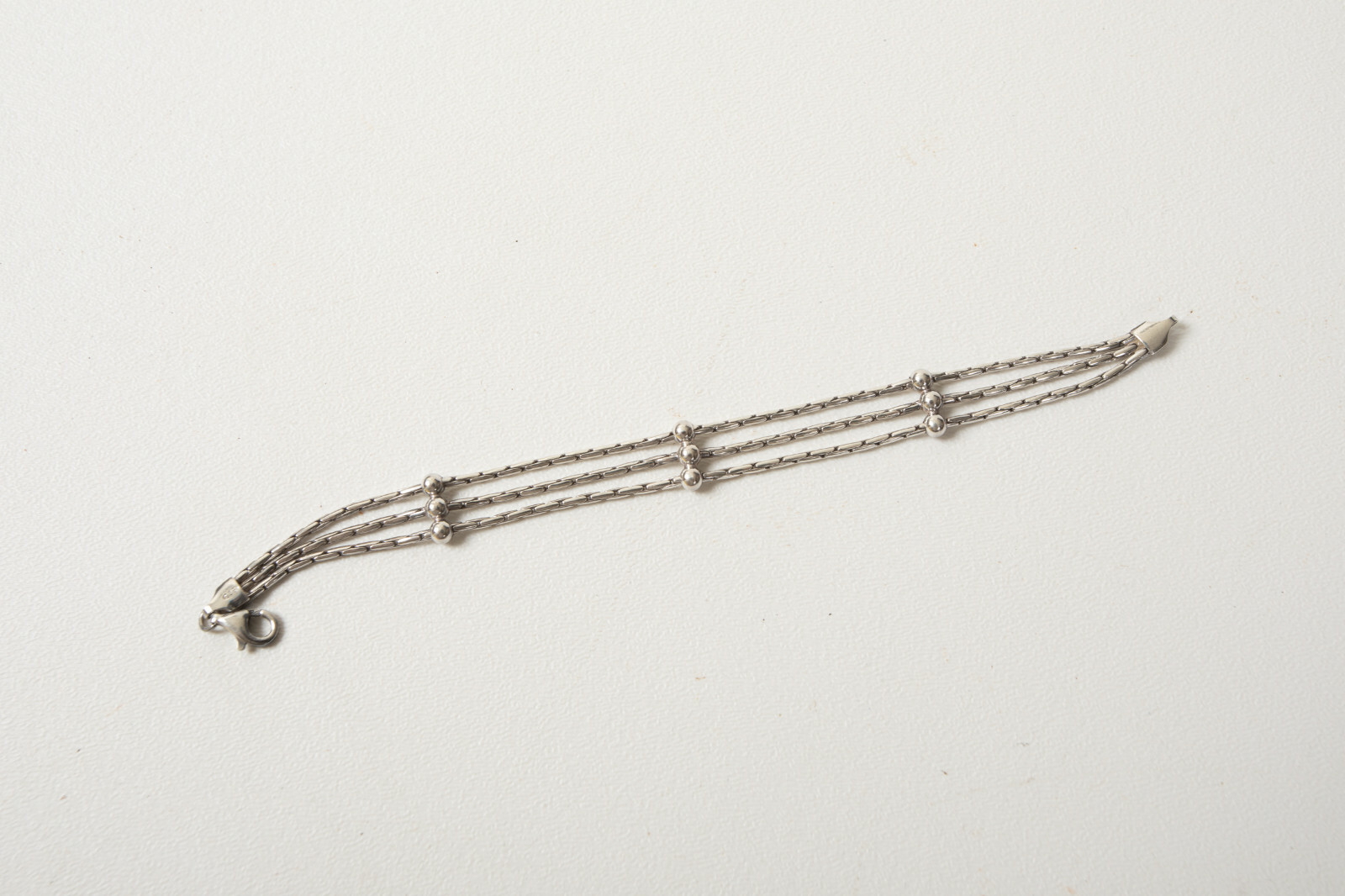 Sterling Silver Bracelet (B4D-6) 925 Crinkle Chain 3 Stds Italy 7″ Claw Closure