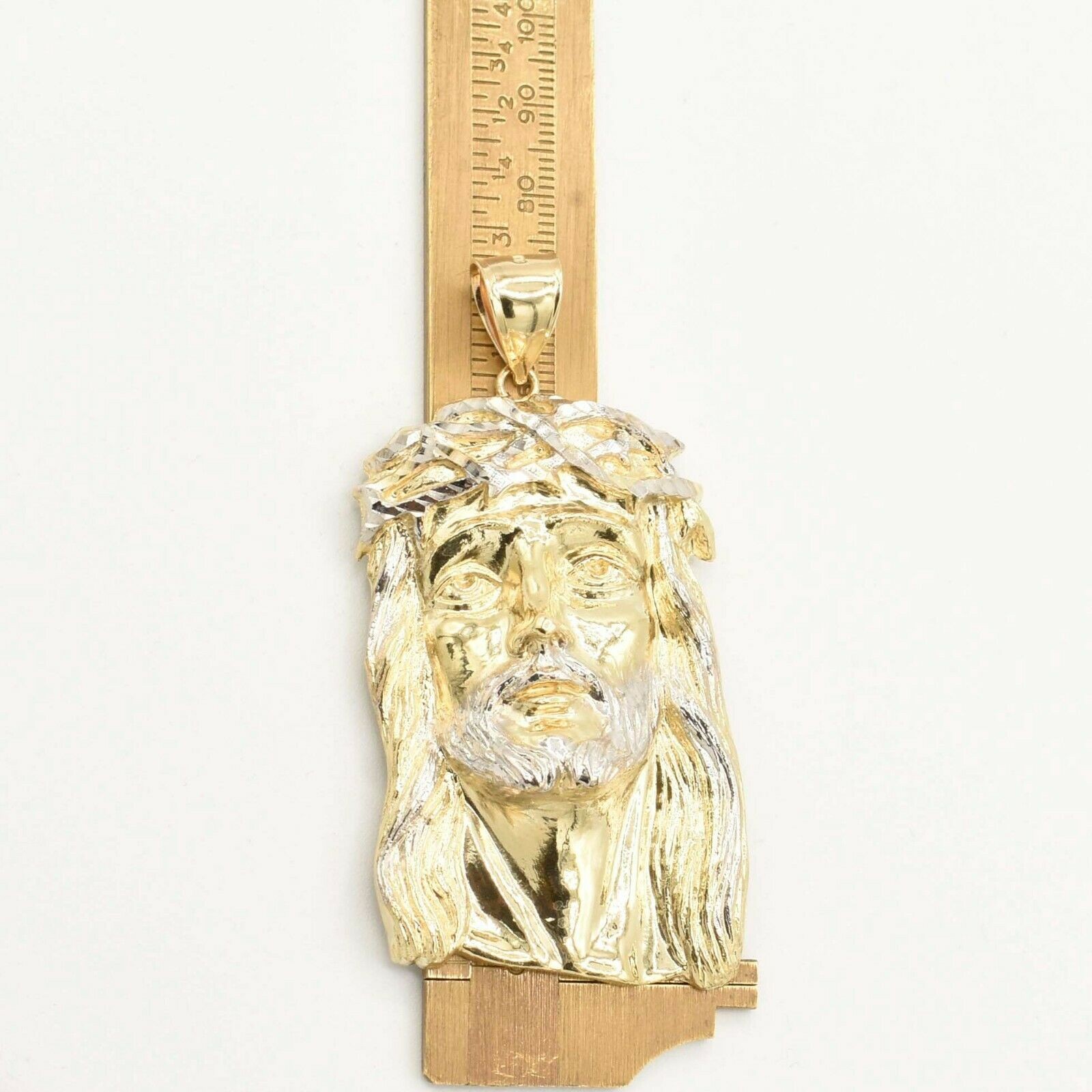 3″ Two-Tone Diamond Cut Jesus Pendant Real Solid 10K Yellow White Gold