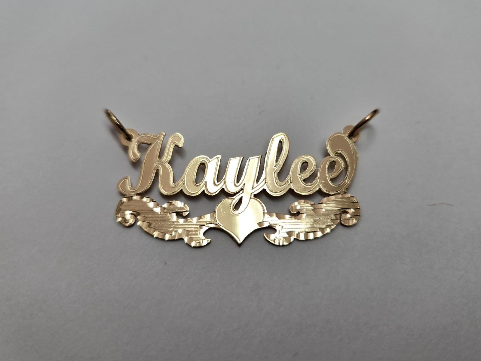 10K Solid Gold Personalized Cursive Name Pendant with Heart & D/C Underline