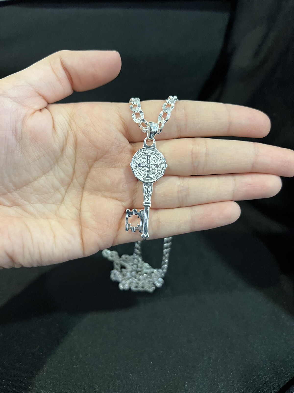 925 Sterling Silver St Benedict Key San Benito Llave & Deck Curb Chain 22 26 30