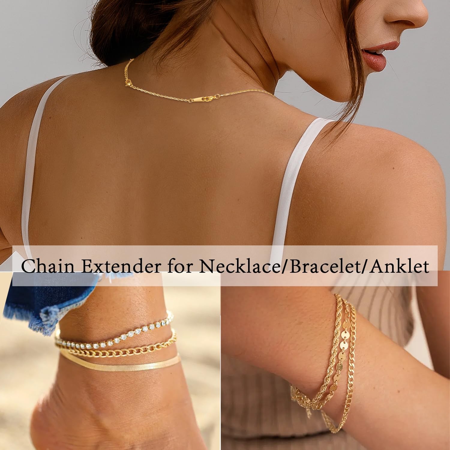 18K 14K Gold Plated Necklace Extender 6 Piece Set 1 2 3 4 5 6 Inch for Jewelry