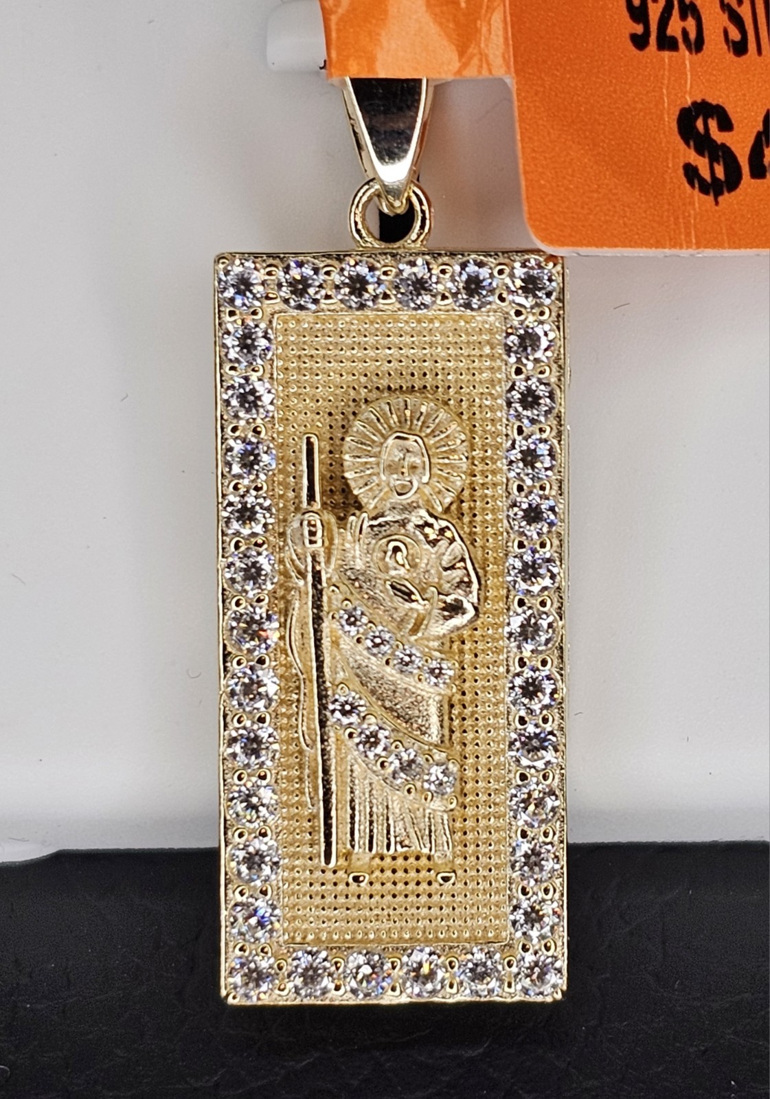 925 Sterling Silver 18K Gold Vermeil Moissanite Iced Saint Jude Pendant 2.0CTW